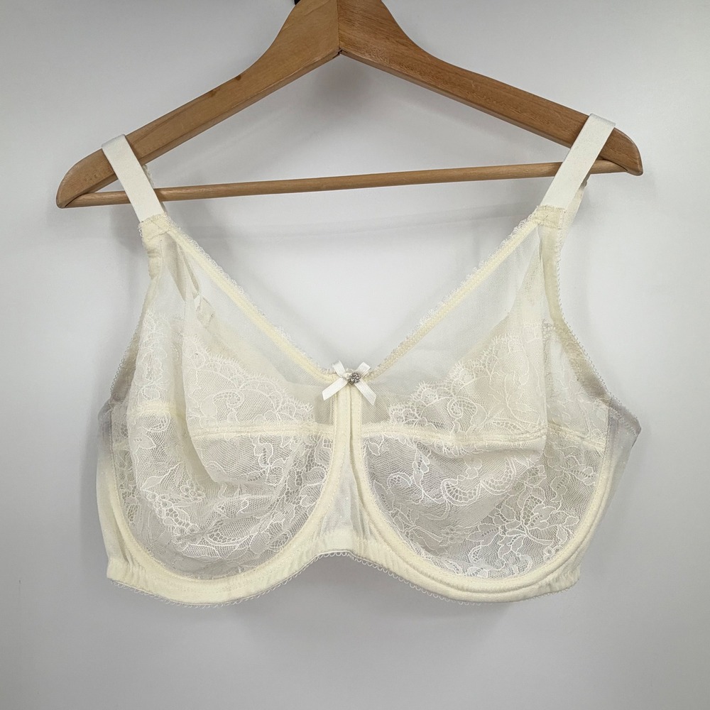 Wacoal 855186 Retro Chic Full Figure Underwire Bra Ivory 42DD Lace Mesh